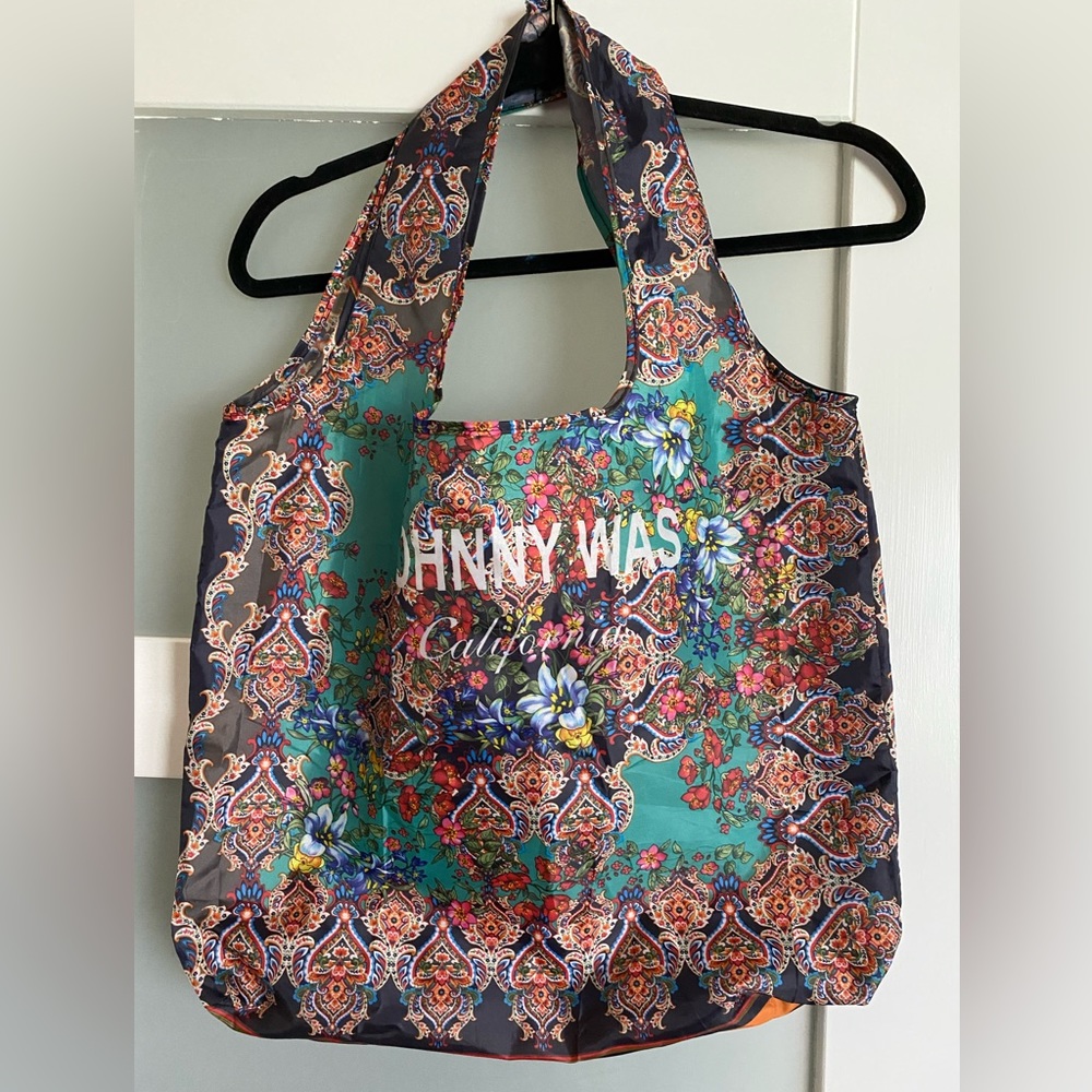 JOHNNY WAS California Nylon Reusable Flowers & Paisley Print Shopping Tote Bag